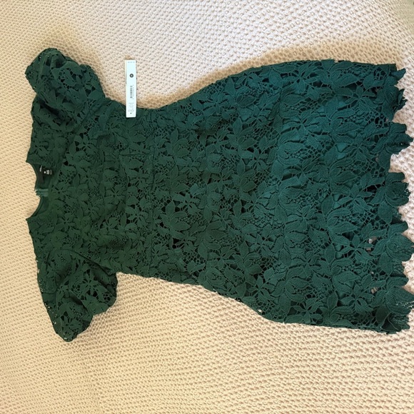 AQUA Green Floral Lace Puff-Sleeve Mini Dress S | NWT $245 - Picture 11 of 11